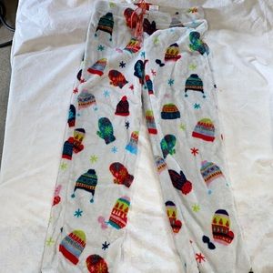 Fuzzy holiday pajama pants with mittens